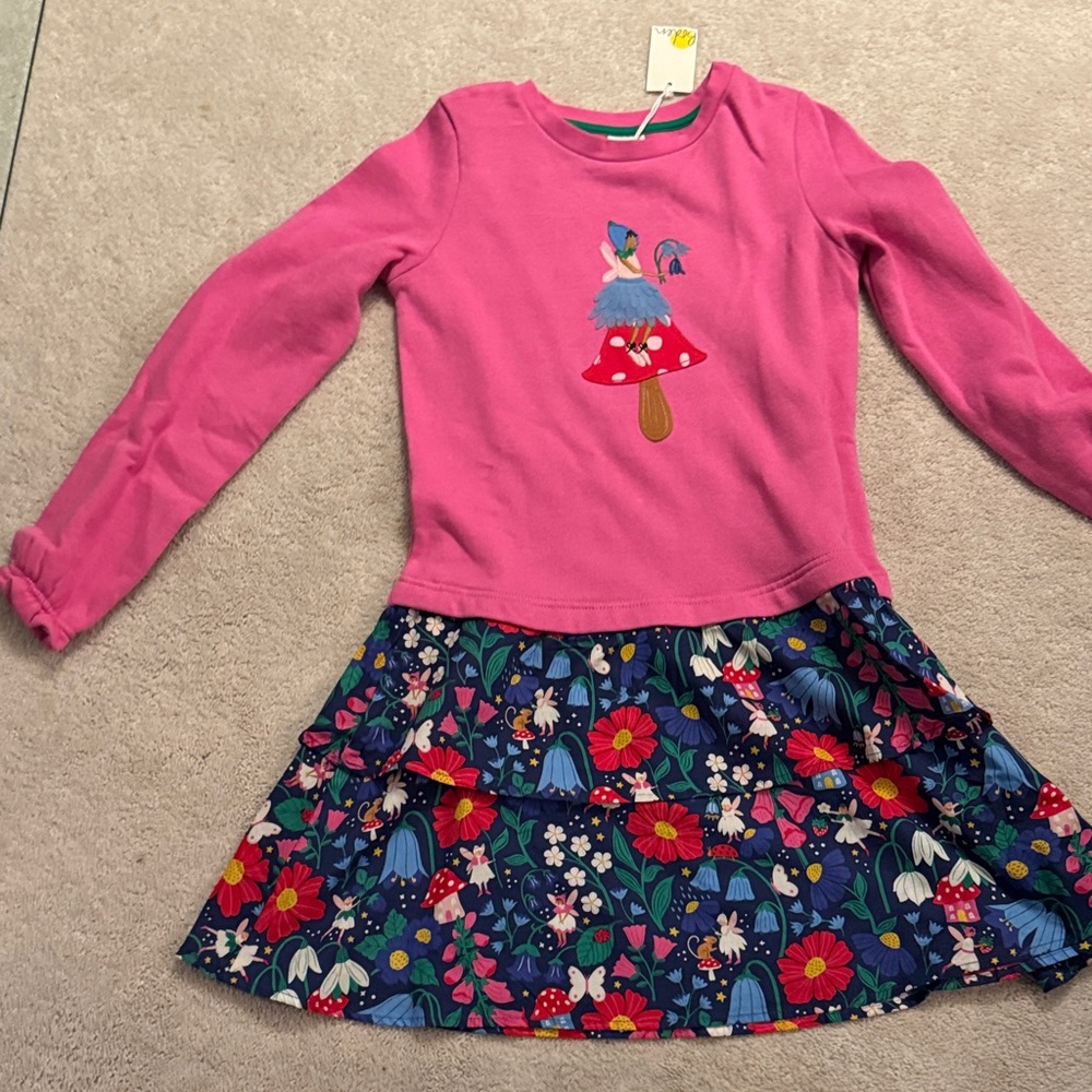 Boden Pink Long Sleeve Dress with Floral fairy Skirt NEW w tags